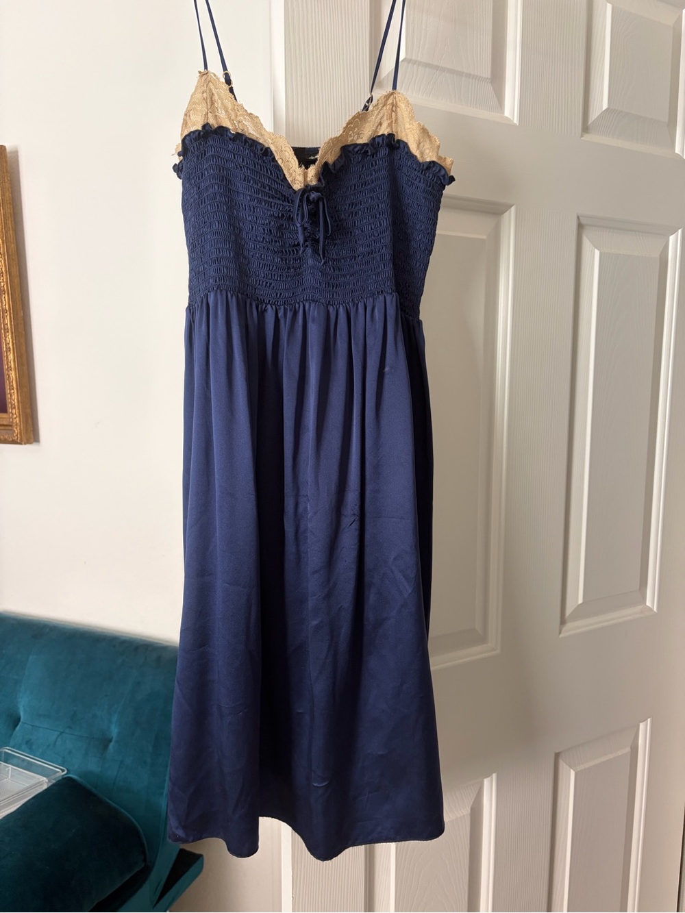 Betsey Johnson Navy Blue Dress with Beige Lace Trim